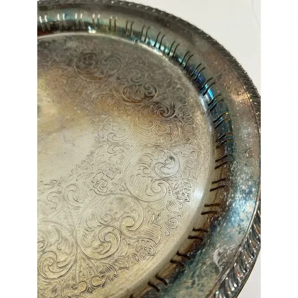 WM Rogers Silver Round Tray Metal Serving Plate